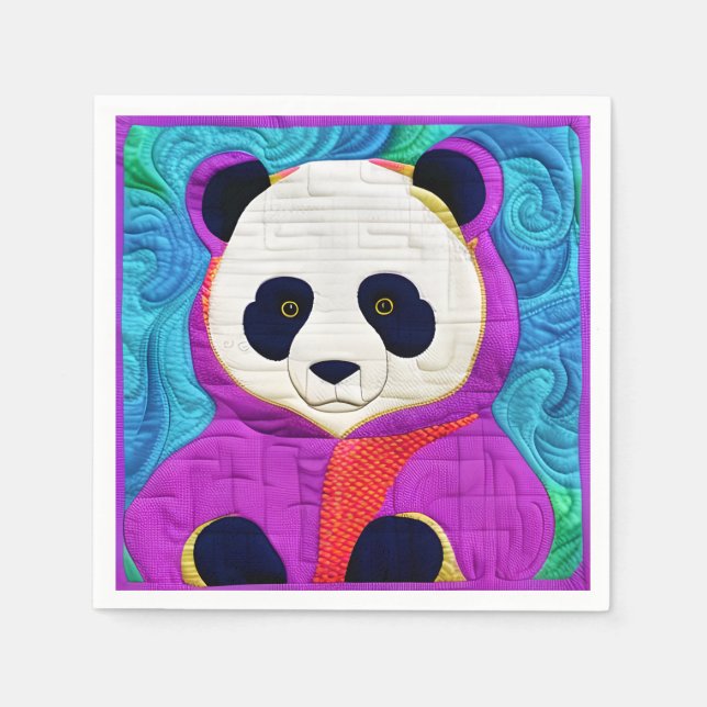 Servilleta De Papel Pequeña Panda Adorable - Diseño Cuiltado (Anverso)