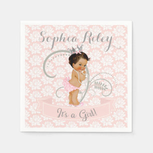 Servilleta De Papel Pequeña Princesa Bebé Niña Rosa y Plateado