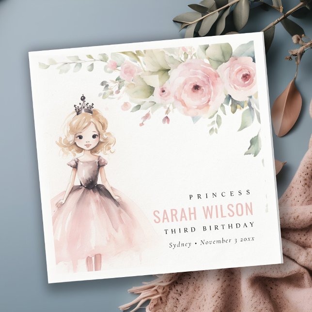 Servilleta De Papel Pequeña Princesa Rosa Cuta Rosa Cumpleaños Floral (Subido por el creador)