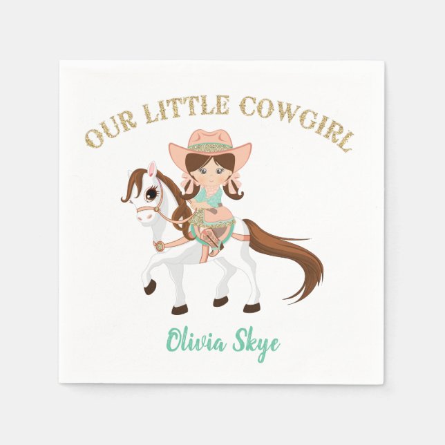 Servilleta De Papel Pequeña Vaquera a Caballo Cumpleaños Western Niñas (Anverso)