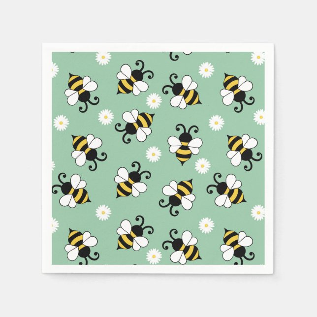 Servilleta De Papel Pequeñas abejas y flores de margarita (Anverso)