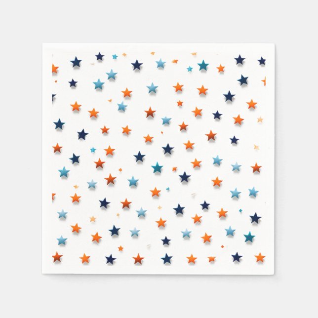 Servilleta De Papel Pequeñas estrellas azules y naranjas: servilletas  (Anverso)
