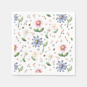 Servilleta De Papel Pequeñas mariquitas y patrón de flores