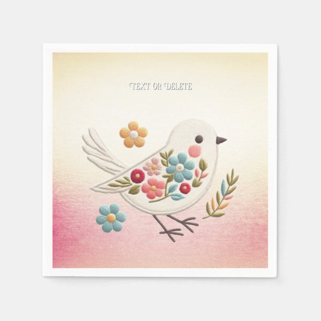 Servilleta De Papel Pequeñas Nápoles Florales de Ave Blanca (Anverso)
