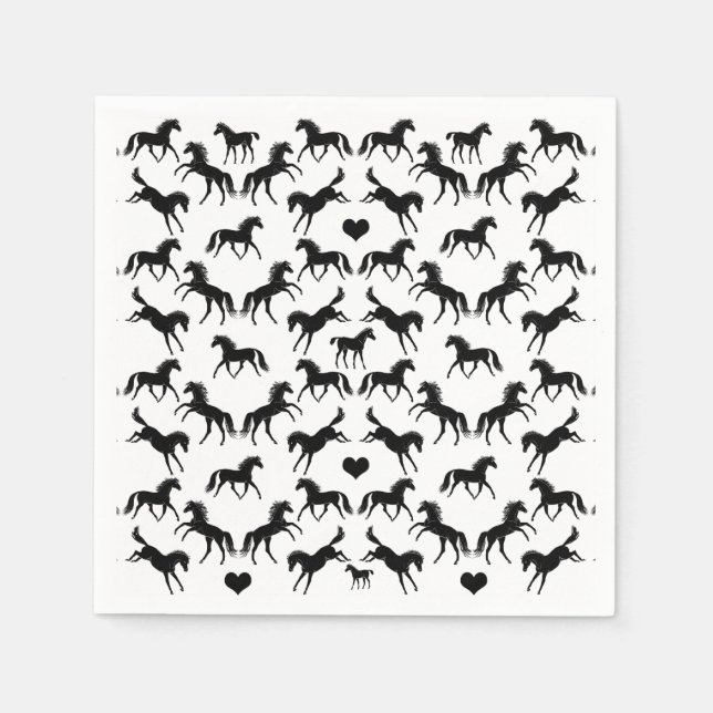 Servilleta De Papel Pequeñas toallas de papel para caballos negros (Anverso)