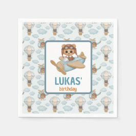 Servilleta De Papel Pequeño Aviador Bear Pastel Azul Cumpleaños