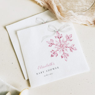 Servilleta De Papel Pequeño Baby Shower rosado con copo de nieve