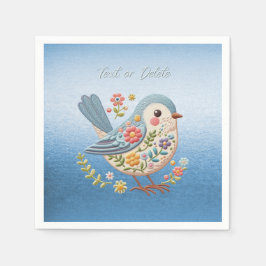 Servilleta De Papel Pequeño Bird Floral Embroidery Blue Napkins