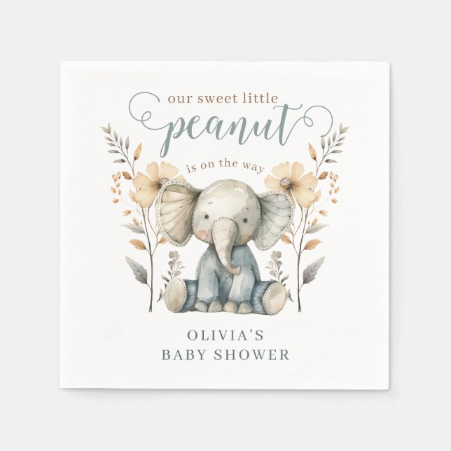 Servilleta De Papel Pequeño cacahuete bebé elefante azul Baby Shower (Anverso)