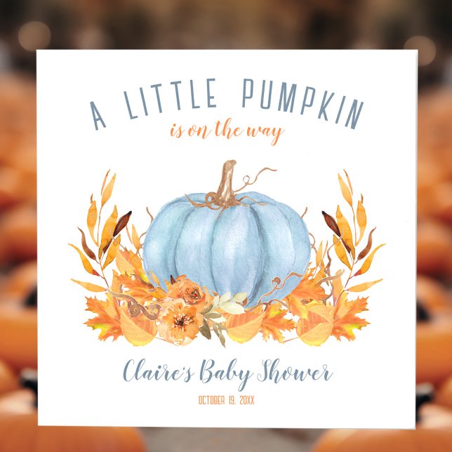 Servilleta De Papel Pequeño Calabaza Azul Caída Niño Baby Shower Napki (Little Pumpkin Blue Fall Boy Baby Shower Napkins)
