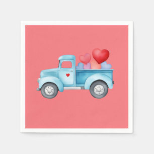 Servilleta De Papel Pequeño Camión Azul Fiesta de San Valentín