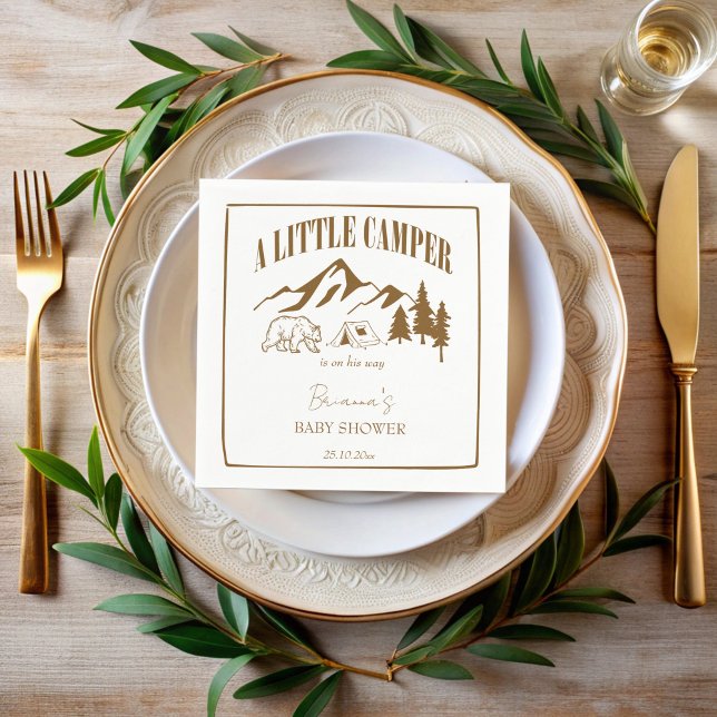 Servilleta De Papel Pequeño camper boho baby ducha personalizada (Little camper boho baby shower personalized napkins template mountain adventure monogrammed napkins)