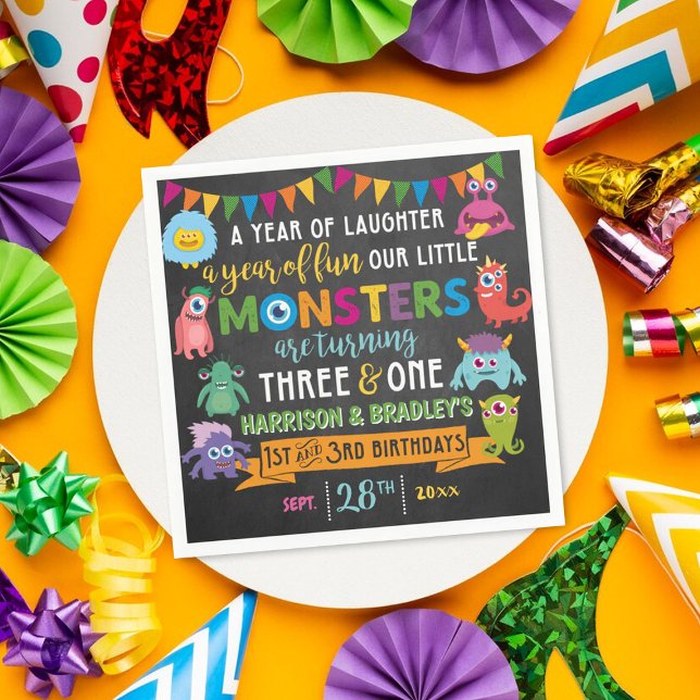 Servilleta De Papel Pequeño Cartel de Monstruo Primer y Tercer Cumplea (Subido por el creador)