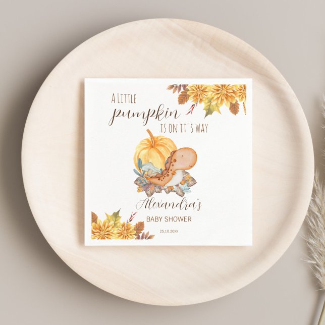Servilleta De Papel Pequeño dinosaurio de calabaza caída ducha bebé (Little pumpkin cute dinosaur fall baby shower personalized monogrammed printed napkins table decor)
