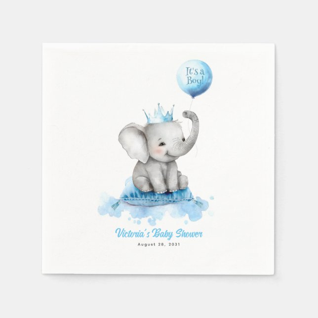 Servilleta De Papel Pequeño elefante príncipe azul lindo Baby Shower (Anverso)