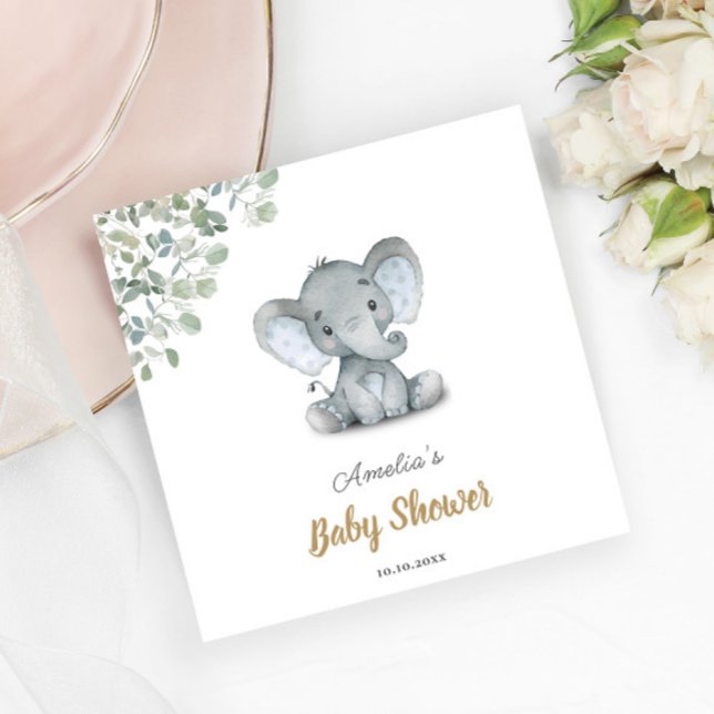 Servilleta De Papel Pequeño elefante verde Baby Shower (Subido por el creador)