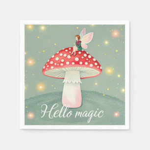 Servilleta De Papel Pequeño hada encaramada sobre hongos y resplandeci