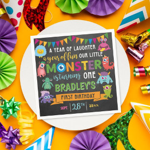 Servilleta De Papel Pequeño Monster Chalkboard Primer Fiesta de cumple