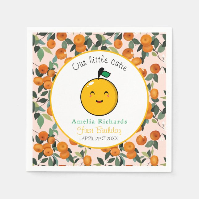 Servilleta De Papel Pequeño Naranja Cutie Citrus Primer Cumpleaños (Anverso)