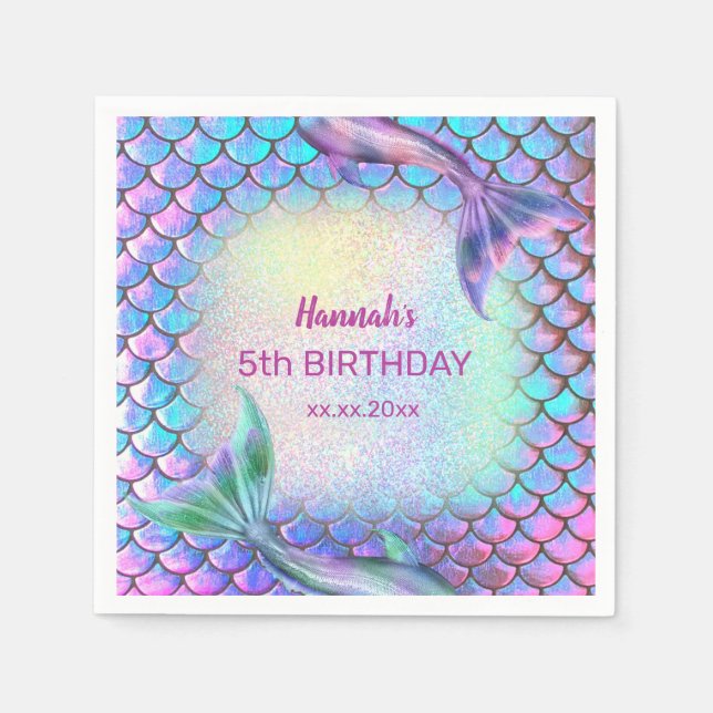Servilleta De Papel pequeño patrón de tema de sirena Cumpleaños (Anverso)