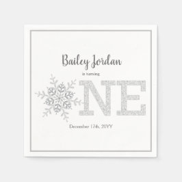Servilleta De Papel Pequeño Purpurina de Plata Snowflake Primer cumple