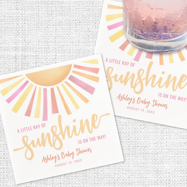 Servilleta De Papel Pequeño Rayo De Baby Shower Rosa Sunshine (Little Ray Of Sunshine Pink Baby Shower Napkins)