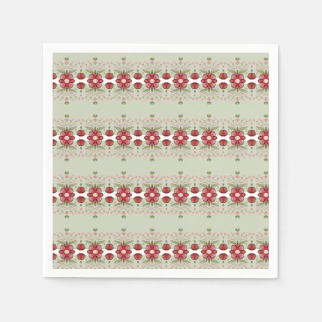 Servilleta De Papel Pequeño Rosa Y Floral Rojo Acentado (Anverso)