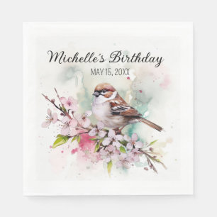 Servilleta De Papel Pequeño Sparrow Cherry Blossoms Spring Nombramient