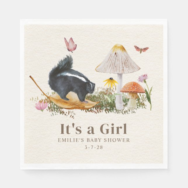 Servilleta De Papel Pequeño Stinker Woodland Skunk Chica Baby Shower (Anverso)
