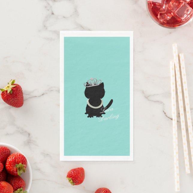 Servilleta De Papel Pequeño vestido negro Verde azulado gato azul tiar (In situ)