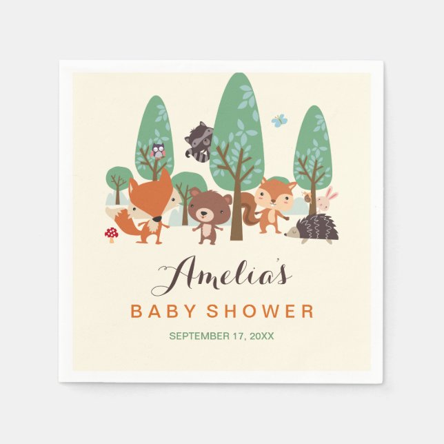 Servilleta De Papel Pequeños amigos de Woodland Baby Shower Napkins (Anverso)