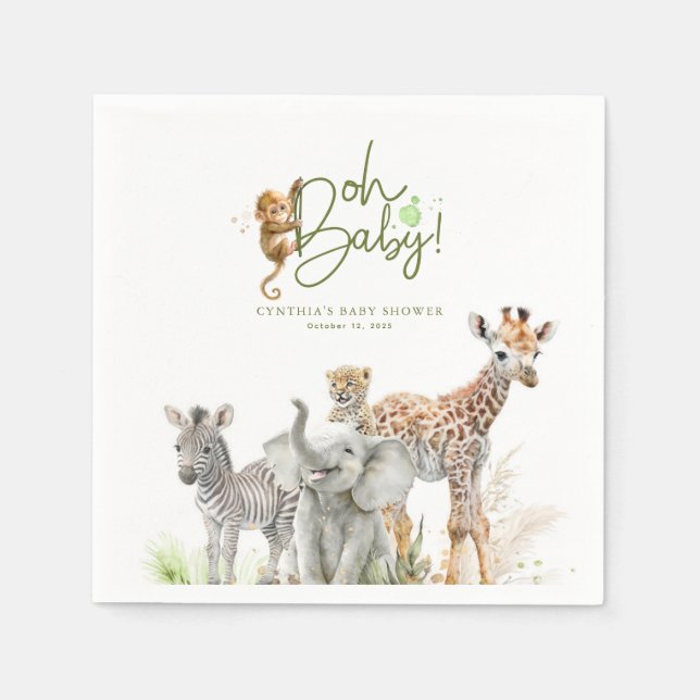 Servilleta De Papel Pequeños animales juntan Safari Baby Shower Brown (Anverso)