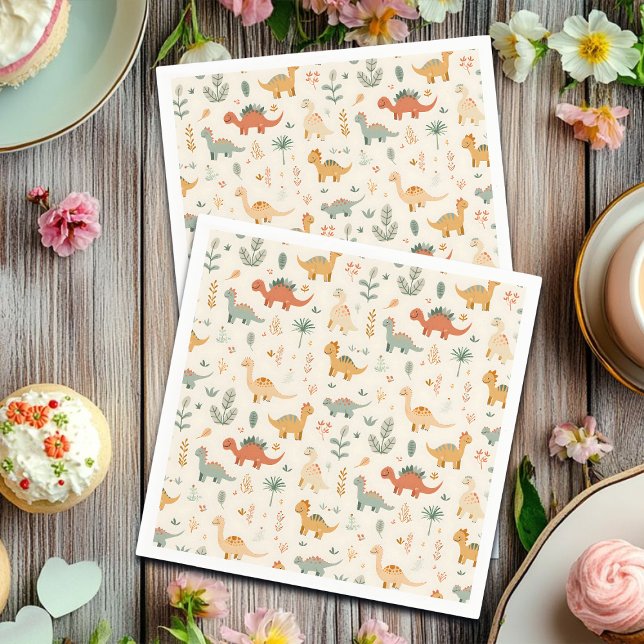 Servilleta De Papel Pequeños Dinosaurios Tonos Neutrales Beige (Subido por el creador)