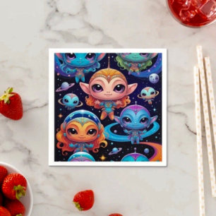 Servilleta De Papel Pequeños extranjeros multicolores en el espacio