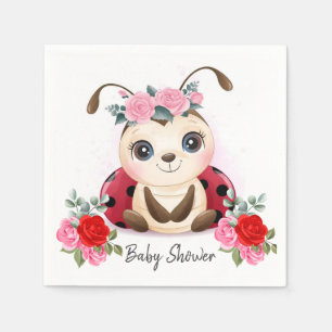 Servilleta De Papel Pequeños Ladybug Red Floral Baby Shower Napkins
