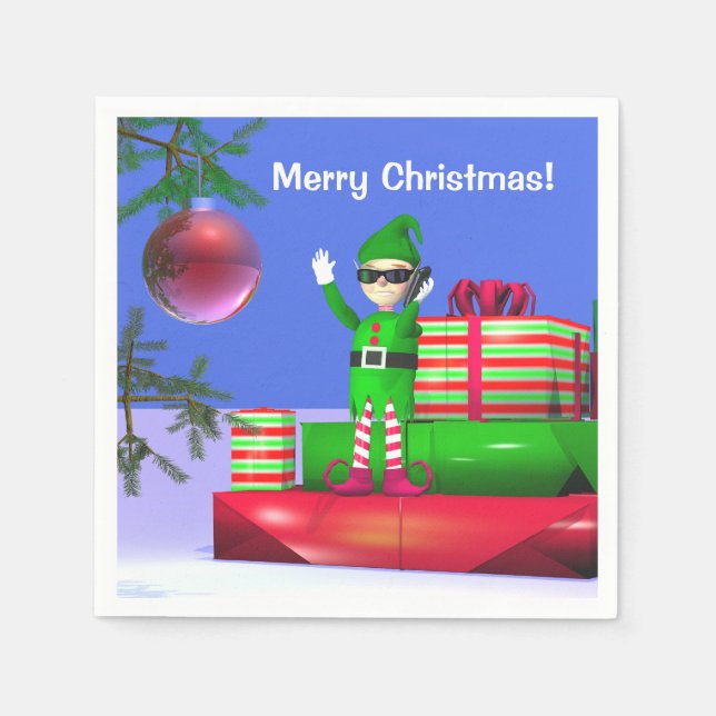 Servilleta De Papel Pequeños Navidades de pie en regalos (Anverso)
