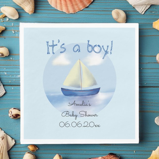 Servilleta De Papel Pequeños niños de vela azul Baby Shower (Subido por el creador)