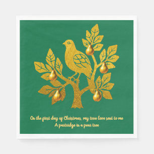Servilleta De Papel Perdiz en un peral verde oro Navidad
