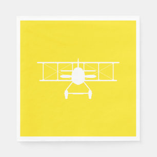 Servilleta De Papel Perfil de biplano blanco sobre fondo amarillo