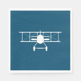 Servilleta De Papel Perfil de biplano blanco sobre fondo azul