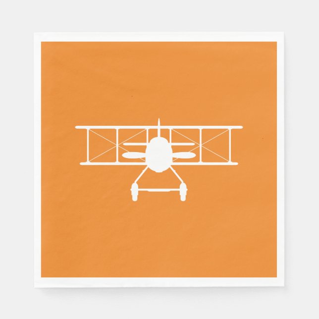 Servilleta De Papel Perfil de biplano blanco sobre fondo Naranja (Anverso)
