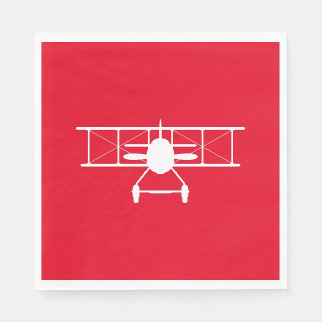 Servilleta De Papel Perfil de biplano blanco sobre fondo rojo (Anverso)