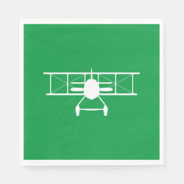 Servilleta De Papel Perfil de biplano blanco sobre fondo verde