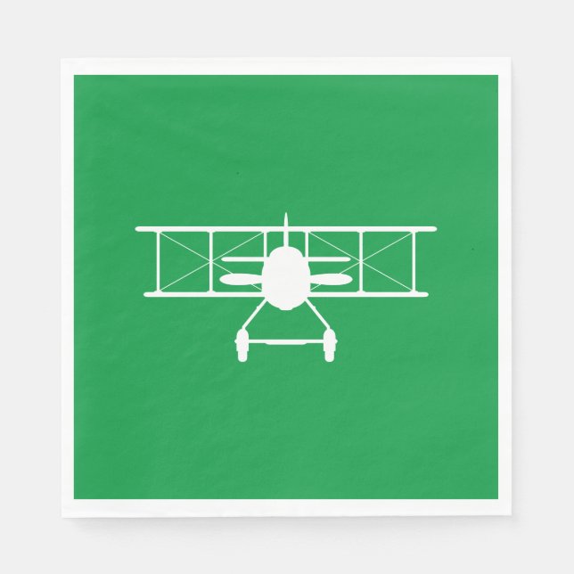 Servilleta De Papel Perfil de biplano blanco sobre fondo verde (Anverso)