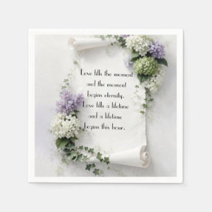 Servilleta De Papel Pergamino de Boda con Lilas y Hortensias 