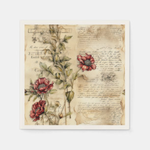 Servilleta De Papel Pergamino Vintage con Decoupage Floral Elegante