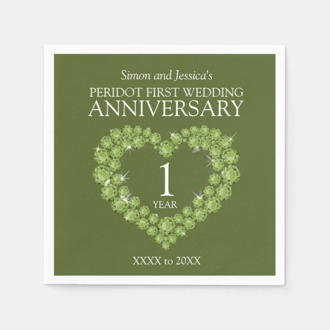 Servilleta De Papel Peridot green primer boda personalizado de corazón (Anverso)