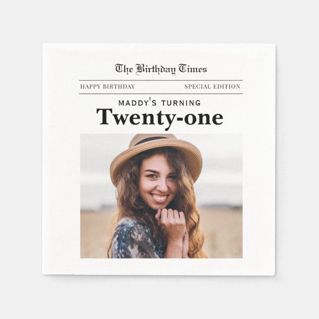 Servilleta De Papel Periódico Cumpleaños 21 (Anverso)