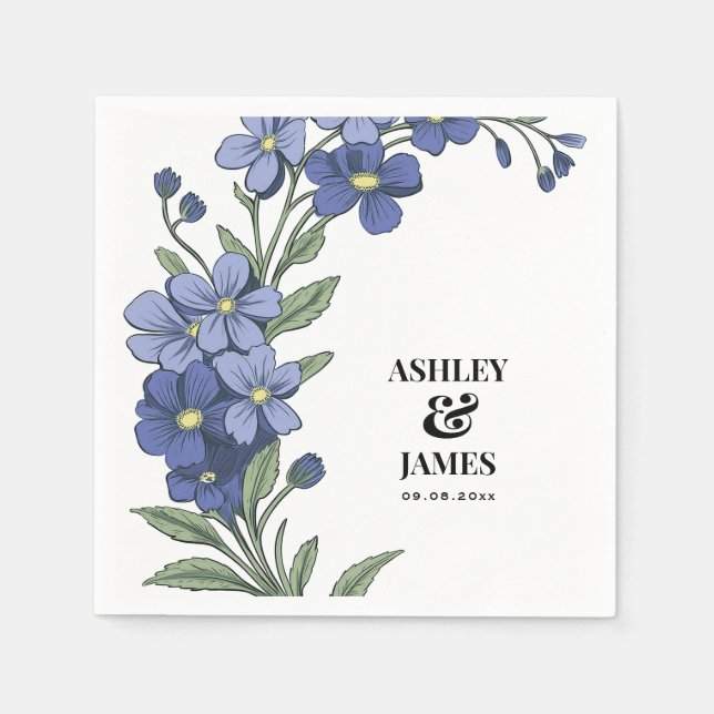 Servilleta De Papel Periwinkle Blue Modern Floral Boda (Anverso)