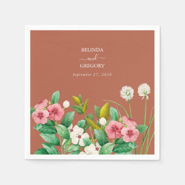 Servilleta De Papel Periwinkle Burnt Naranja Terracotta Boda (Anverso)